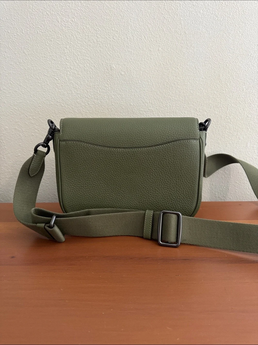 Coach Olive Green Pebbled Leather Flap Crossbody with Buckle